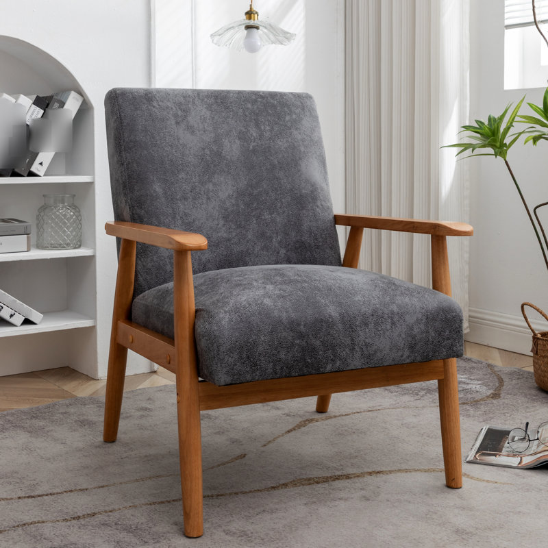 Chaise avec accoudoirs de 25,2 po de largeur Classic Classic - Style Mid-Century moderne, structure en bois massif, rembourrage en mousse, revêtement en microfibre tendance, conception durable du fauteuil, structure, coussin confortable,