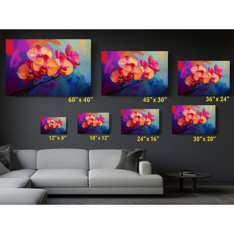 «Vibrant Rainbow Orchids», reproduction d'art sur toile - art floral coloré pour la décoration intérieure - art mural tropical, reproduction de peinture