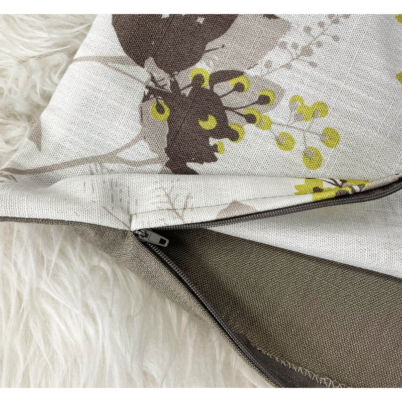 Ivory Floral Print Polyester Square Throw Pillow Set
