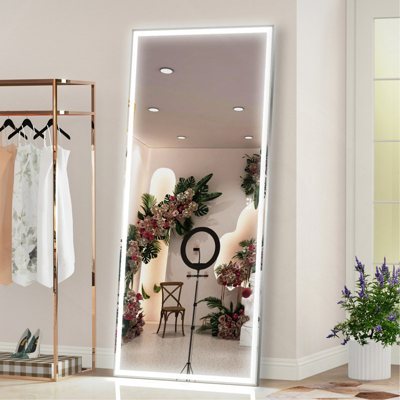 Miroir de salle de bain mural surdimensionné avec grand miroir mural à 3 modes de couleur, 32 po x 72 po, Argent argent