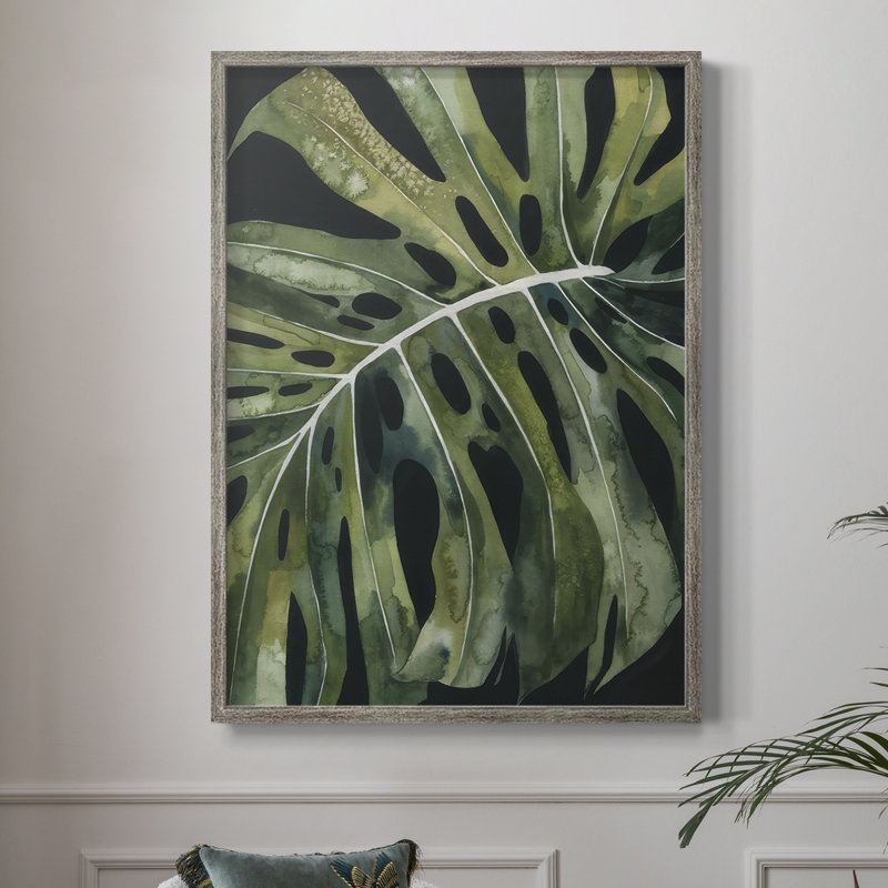 Reproduction encadrée Nocturnal Monstera II - bois massif, H 15 po x l 12 po