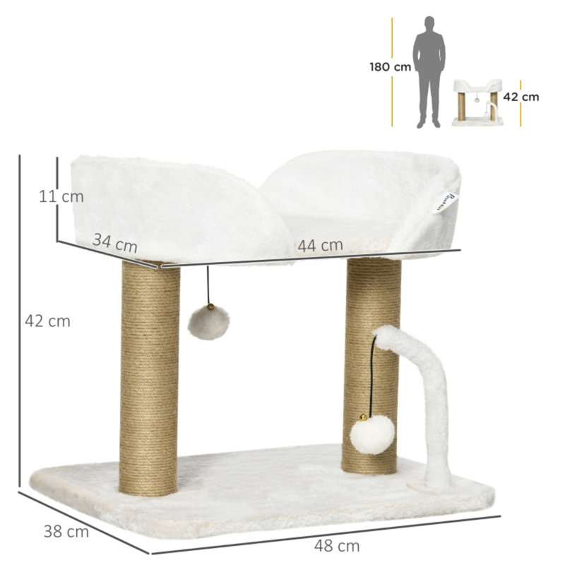 42 cm Indoor Cat Tree with Jute Scratching Post & Hanging Toy Balls, White