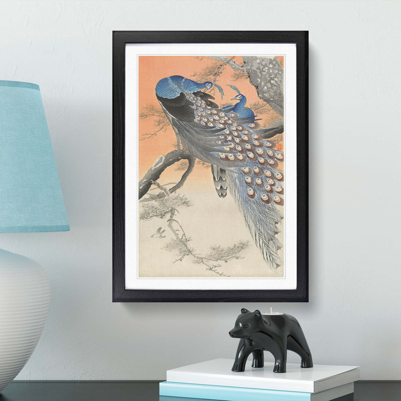 Two Peacocks by Ohara Koson - Picture Frame Painting Print, 36cm H x 27cm W x 2cm D, Black Framed