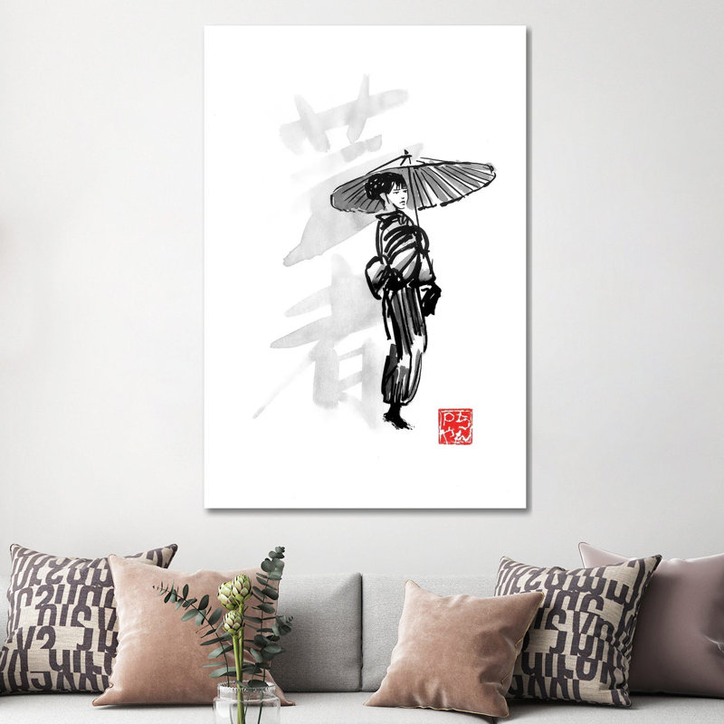 Geisha by Péchane - Painting on Canvas, 152.5 cm H x 101.5 cm W x 3.175 cm D, Wrapped Canvas