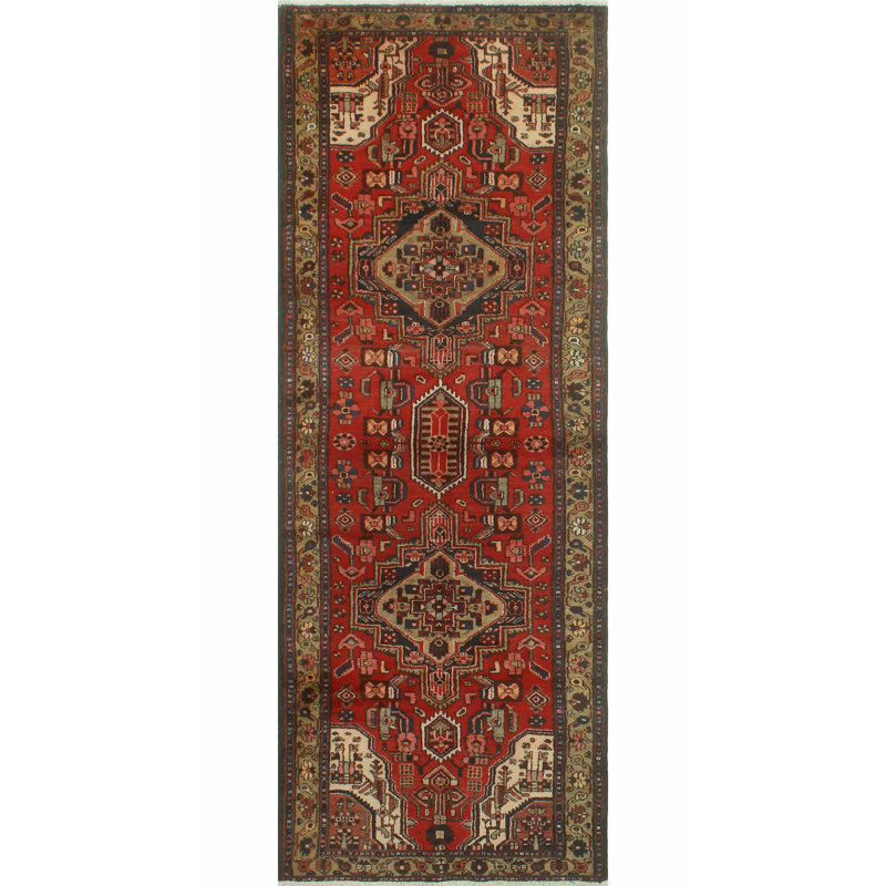 One-of-a-Kind 3'6" X 9'9" 1980s Runner Wool Area Rug in Red
