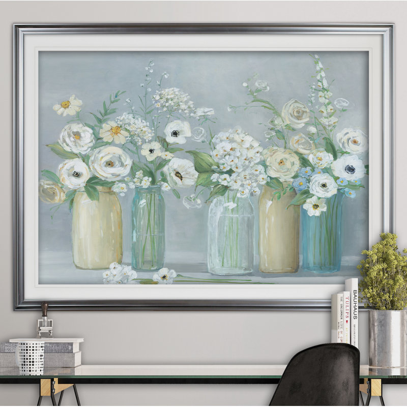 " Blooming Meadow Beauties ", 30" H x 40" W, Framed Print, Silver