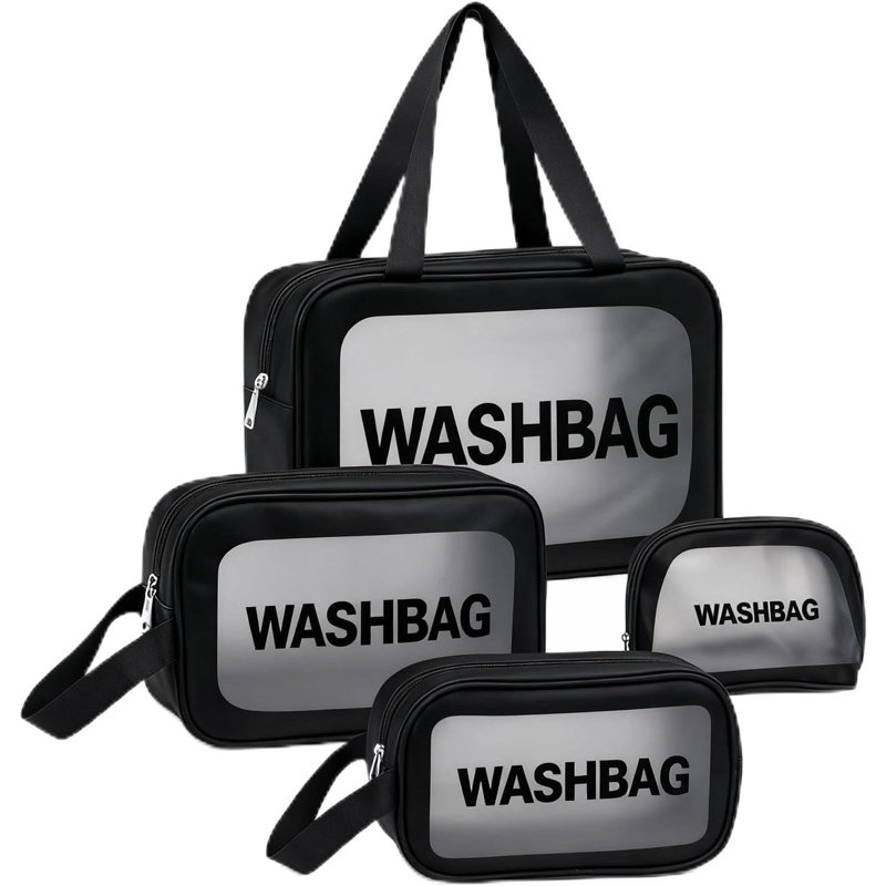 Clear Travel Toiletry Bags Set Of 4 – Waterproof PVC Makeup & Cosmetic Wash Bags With Dual Zips, Transparent Organiser Pouches For Women & Girls