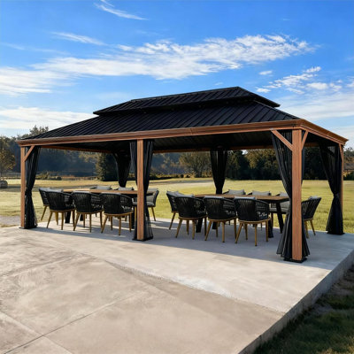 Purple Leaf 14' X 24’double Roof Aluminium Patio Gazebo For Lawn And Garden With Netting