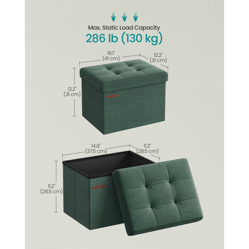 40cm Wide Tufted Rectangle Solid Colour Standard Ottoman with Storage, Green