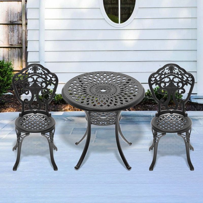Ensemble 3 pièces de mobilier de salle à manger en aluminium moulé toutes saisons avec cadre noir, 2