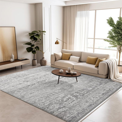Machine Washable Medallion Floral Area Rug(Grey)