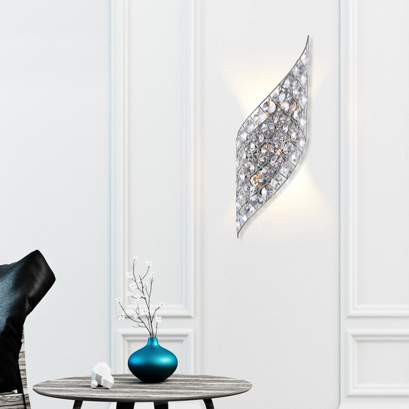 Applique murale à ruban 4 lumières droite de 7 po avec finition chromée Beckmann pour couloir, salle à manger, salle d'eau - Compatible G9 DEL, ampoules non incluses - conception à ruban ornée de cristaux