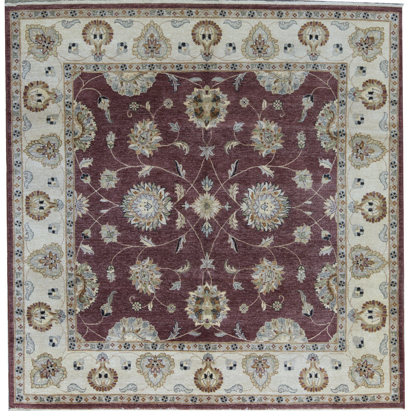 Hand-Knotted High-Quality Wine and Cream Area Rug
