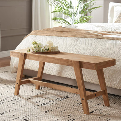 Banc de hall d'entrée en bois massif avec pieds en angle, banc de salle à manger rustique de ferme fini à la main pour mettre en valeur le grain de bois de sapin naturel, pour le couloir du couloir ou de la chambre à coucher