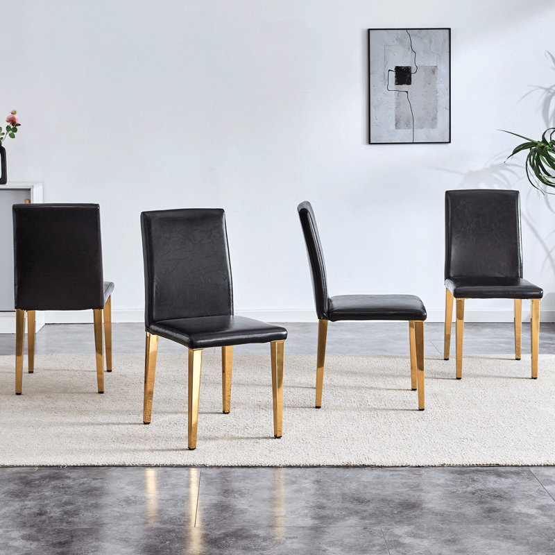 Chaises de salle à manger en cuir PU Uriah avec pieds en métal, 4, Doré, Noir