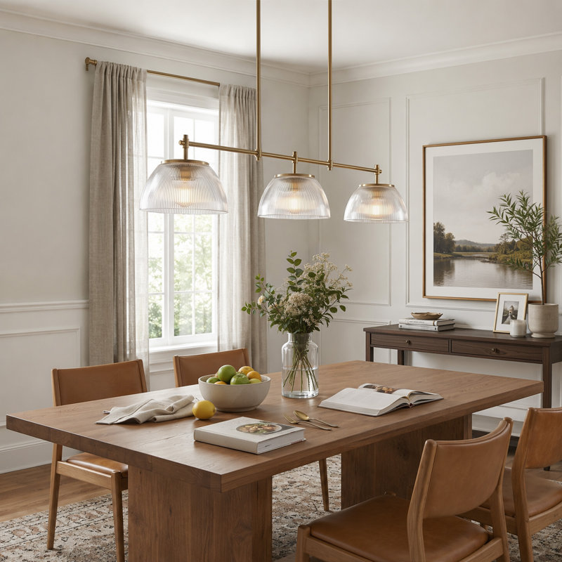 Luminaire suspendu linéaire à 3 lumières pour îlot de cuisine l 51,2 po avec dôme, Or brossé