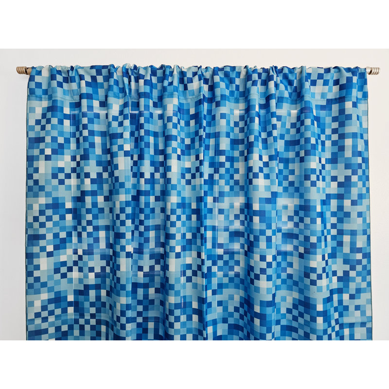 Rideau de fenêtre en popeline de polyester à imprimé Pixel 58 pouces de large, L 58 po x L 72 po, Bleu