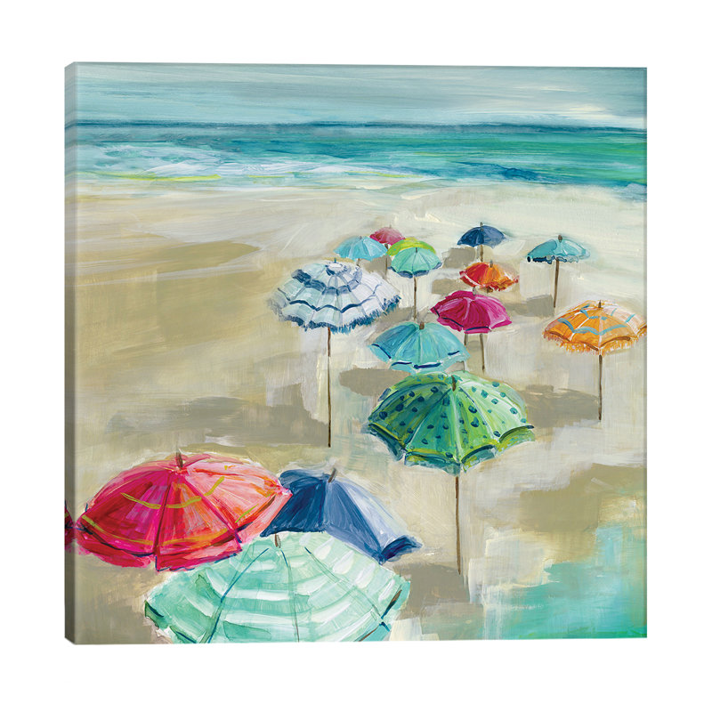 Reproduction d’art « Umbrella Beach I » par Carol Robinson, Toile tendue, H 18 po x l 18 po x P 1,5 po