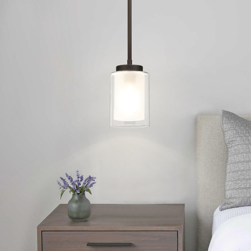 Mini luminaire suspendu 1 lumière avec double verre suspendu, Bronze foncé