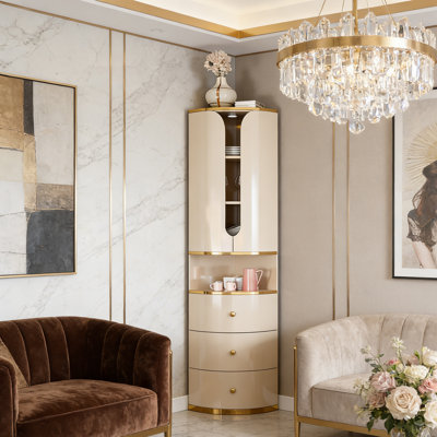 Armoire de coin triangulaire de luxe H 72,83 po, armoire de rangement moderne minimaliste, organisateur de coin mural multifonctionnel pour le salon et la chambre à coucher