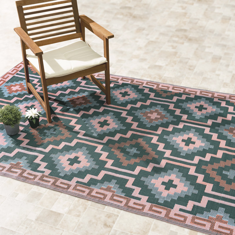 Tapis d'extérieur paille en plastique imperméable pour terrasse Olivama , Lhasa - Vert, Rectangle 6 pi x 9 pi