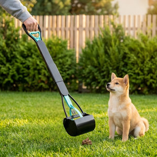 32" Tall Heavy-Duty Pooper Scooper, Long Handle with High-Strength Spring, Foldable Dog Poop Pickup Tool, Bottom Seamless Design