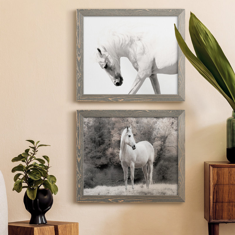 Neutral Stallion - ensemble de 2 photos sur toile tendues, H 20 po x l 34 po x P 1,5 po, Encadré gris