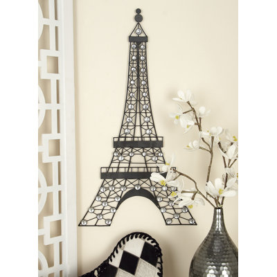 Metal 3D Wire Eiffel Tower Black Wall Decor with Crystal Embellishments