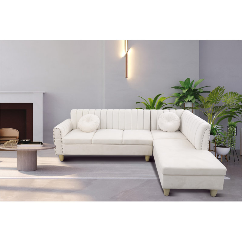 Frankston Velvet L-Shaped Sectional, Right Hand Facing