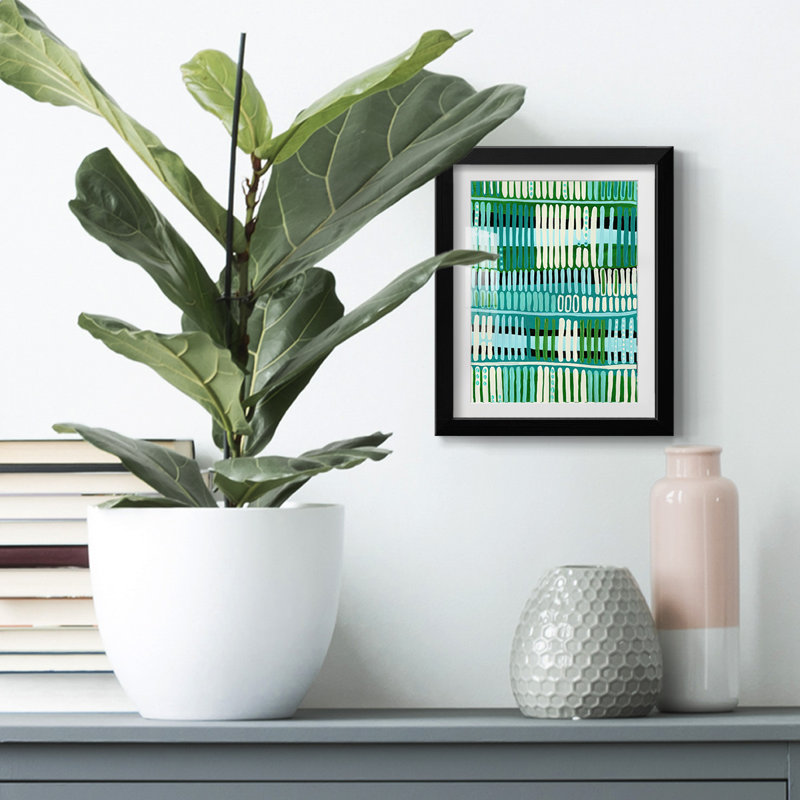 Teal Pattern I -Framed Print, 28.5" H x 20.5" W, Black