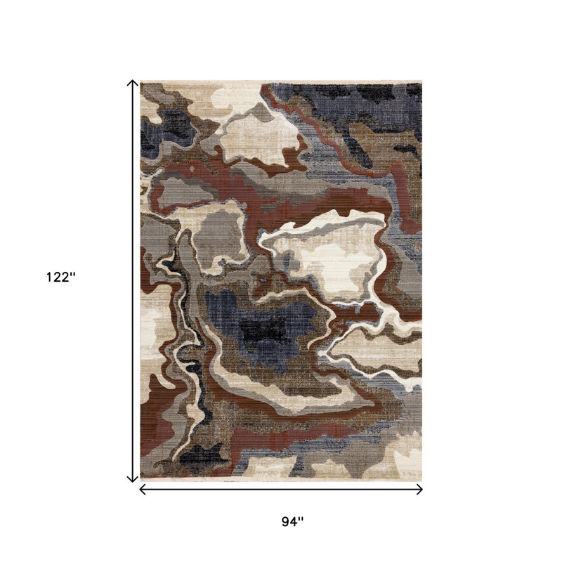 Tapis abstrait beige et bleu 8 pi x 10 pi