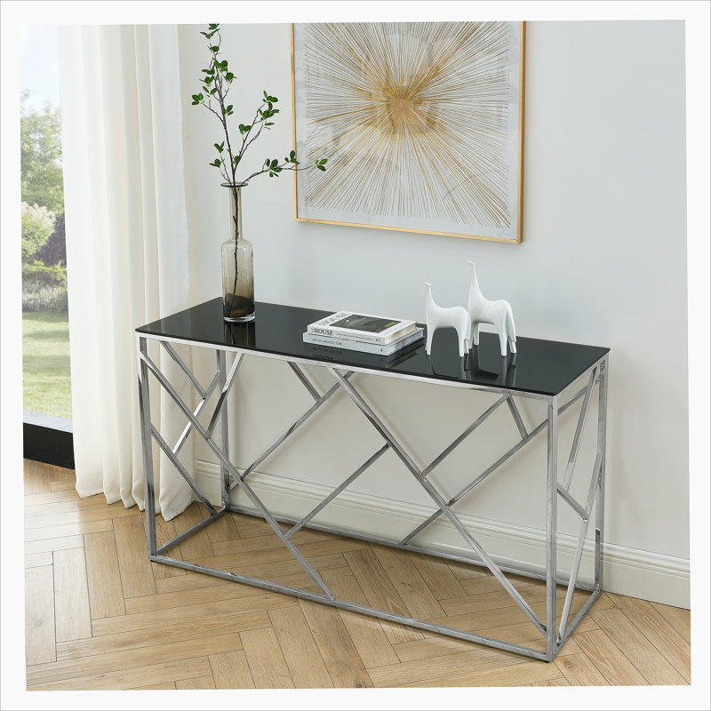Console Welton, Chrome chrome, Noir, noir, noir, noir, H 30,7 po x l 55,1 po x P 17,7 po