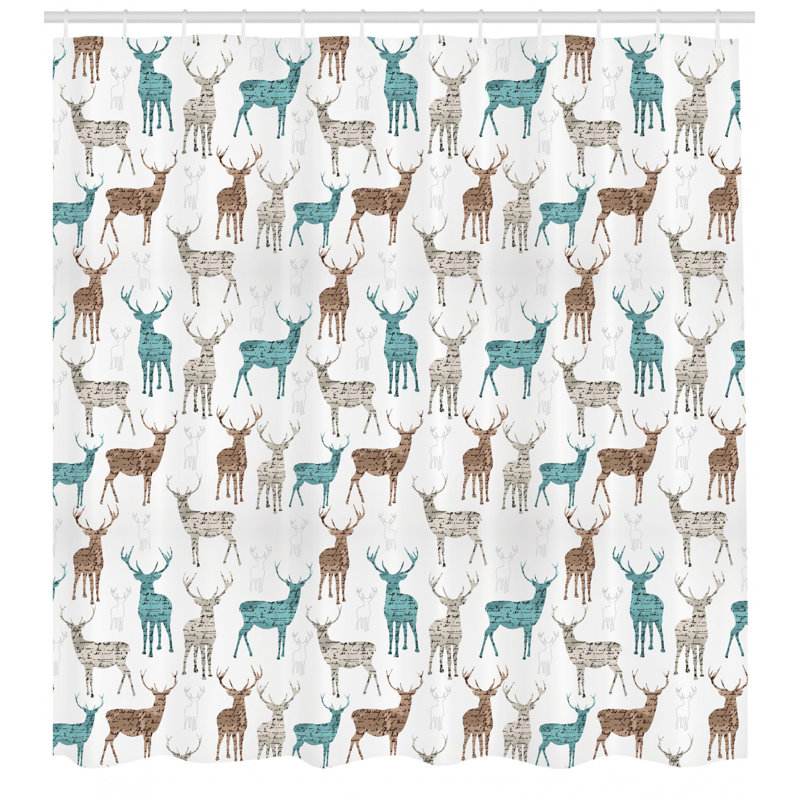 Ensemble de rideau de douche et crochets cerfs, H 84 po x l 69 po