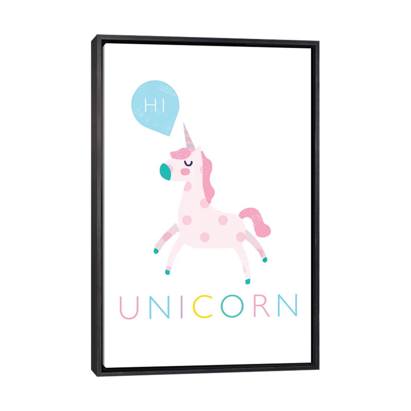 Licorne - imprimé, Pas de tapis, H 40 po x l 26 po x P 1,5 po, Toile avec cadre noir patiné