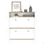 Range-chaussures H 46 po, une tablette de rangement ouverte, deux tiroirs de rangement internes, deux portes, chêne clair / blanc