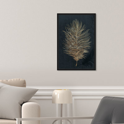 Plume dorée, plume métallique moderne noir - impression sur toile