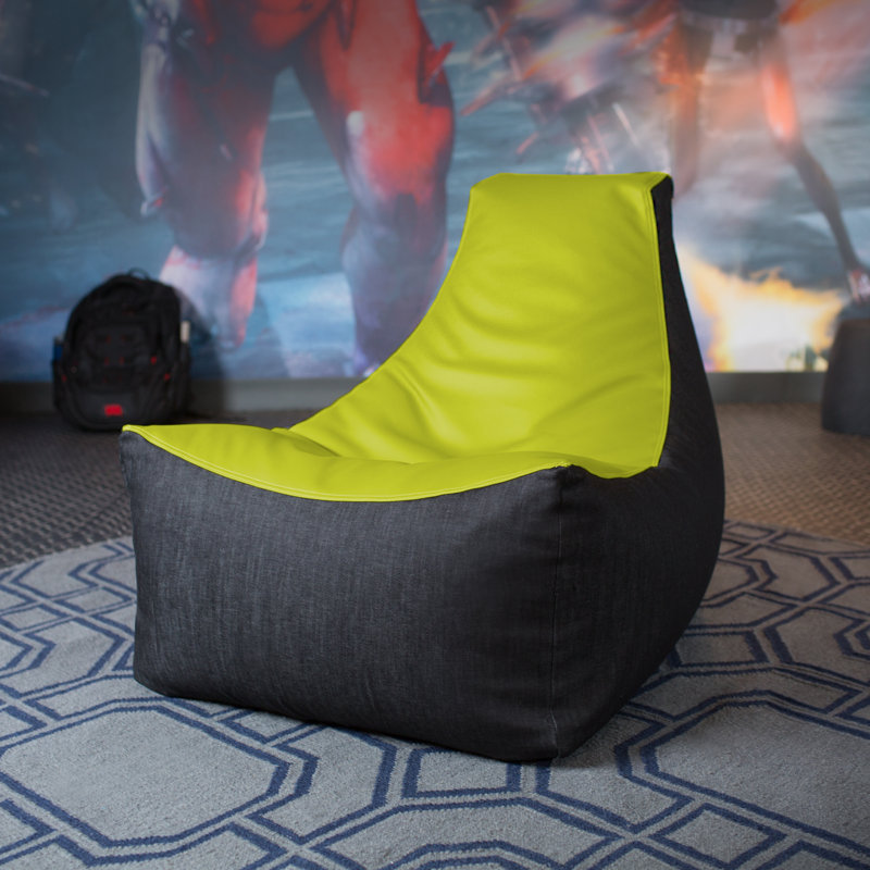 Pixel Gamer Bean Bag Chair - Game Room/Home Theater Bean Bag Chair, Premium Vinyl - Dark Denim, Green