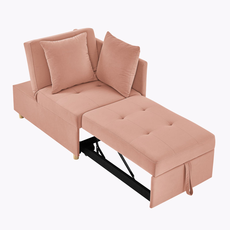 Convertible Sleeper Chair With Adjustable Backrest, Pink Linen