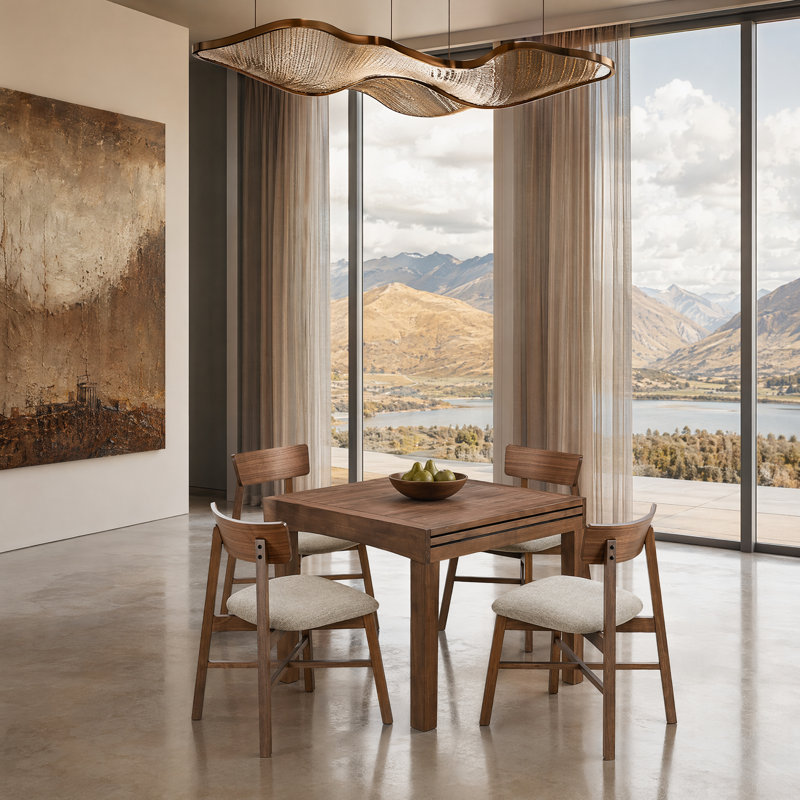Extendable Solid Wood Dining Set, 4, Walnut