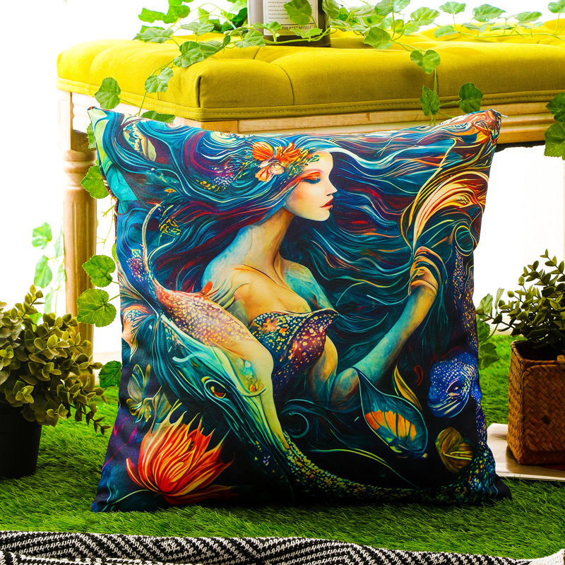 Indoor / Outdoor Blue Square Throw Pillow Cover