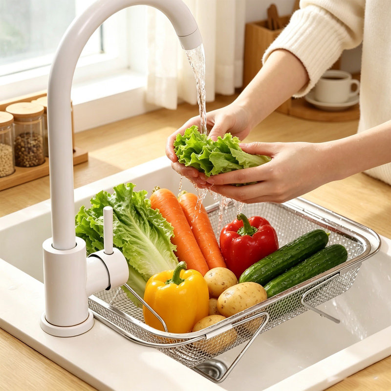 Panier extensible pour évier, passoire en acier inoxydable réglable, panier à laver pour fruits et légumes., M