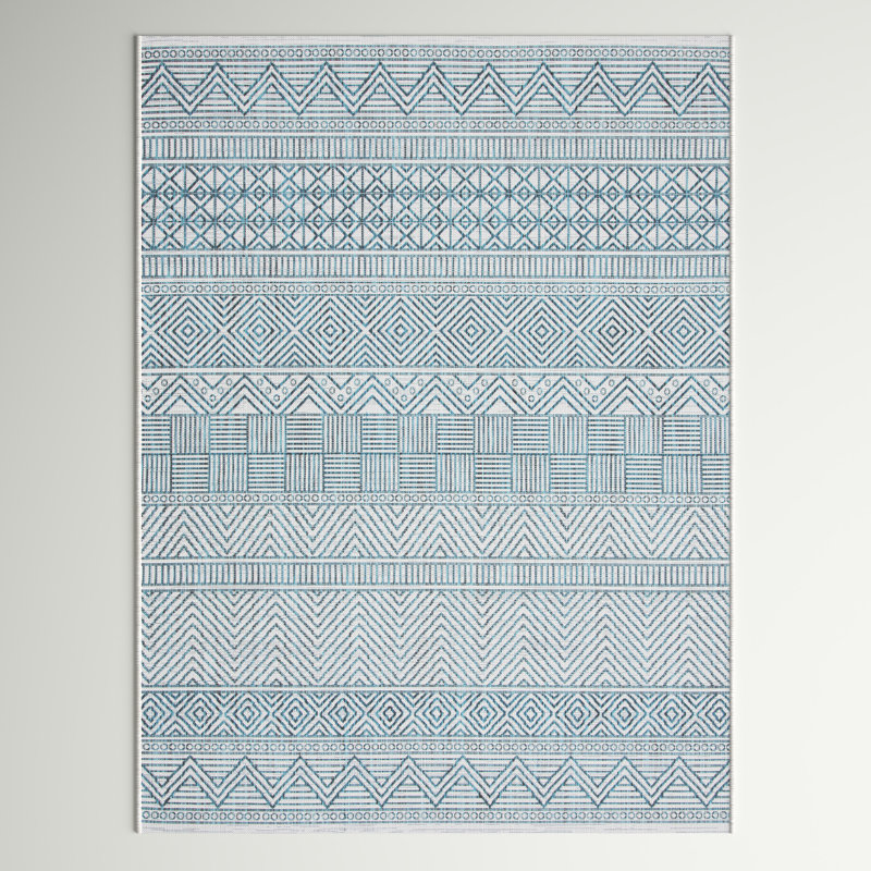 Tapis intérieur / extérieur turquoise Melillo Southwestern, Rectangle 2 pi 7 po x 5 pi