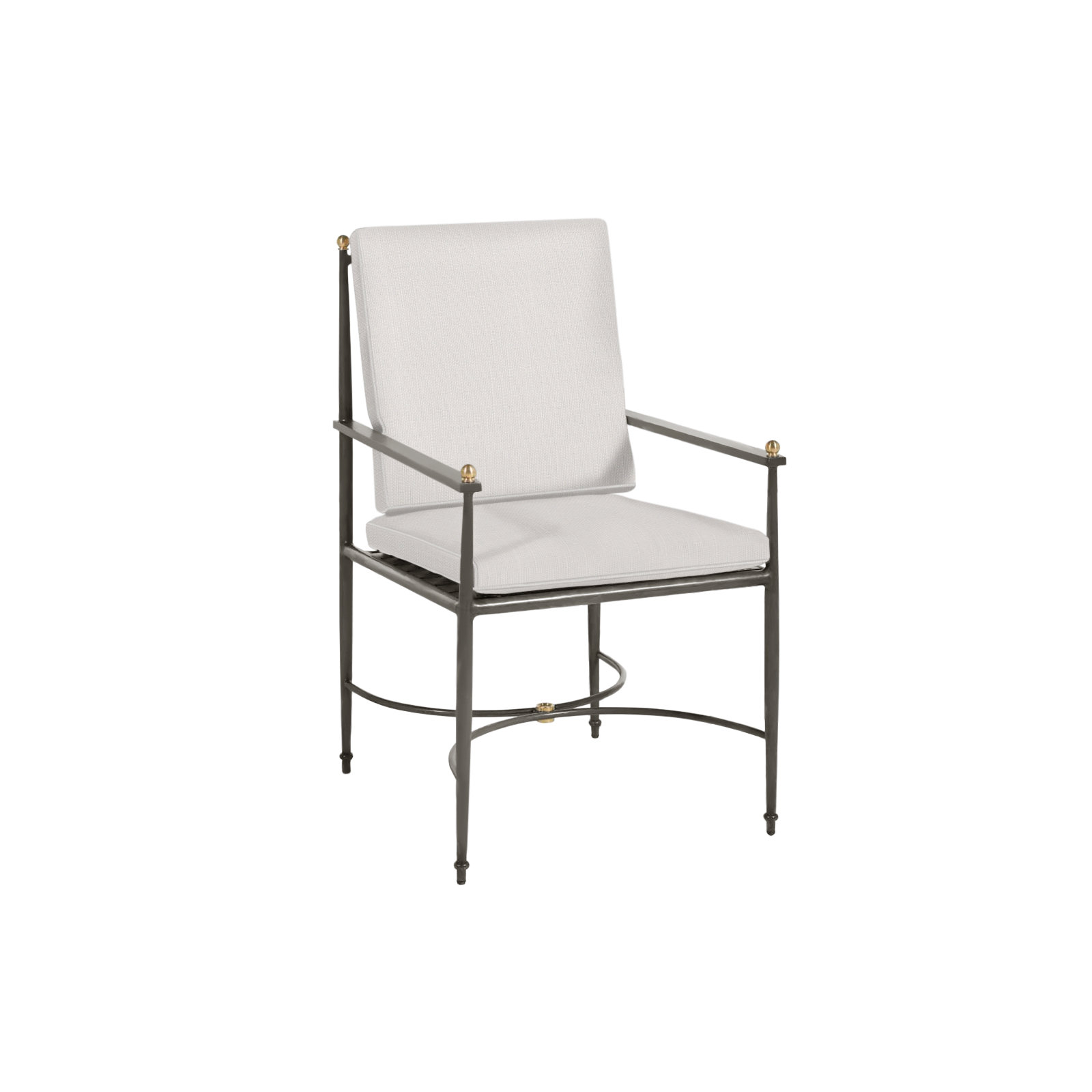 Roma Wrought Aluminum Outdoor Arm Chair, No Welt, Linen Snow