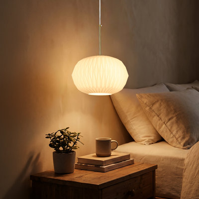 1 - Light 11.42'' Modern Single Pendant Light With Textured Milk-White Frosted Glass Shade Pendant For Kitchen Island Dining Room