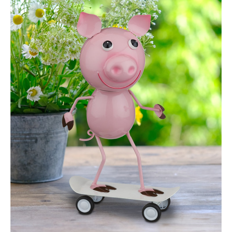 Statuaire de jardin en métal Skateboard, Cochon