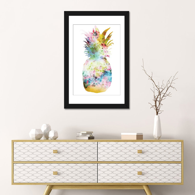 «Pineapple II», impression sur toile, H 24 po x l 16 po x P 1 po, Papier d'art encadré noir, Blanc
