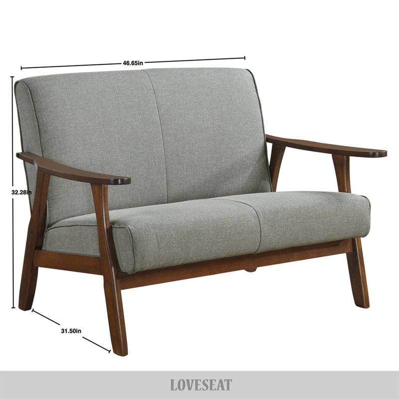 Causeuse en bois Nathanielle, Lin gris chaud