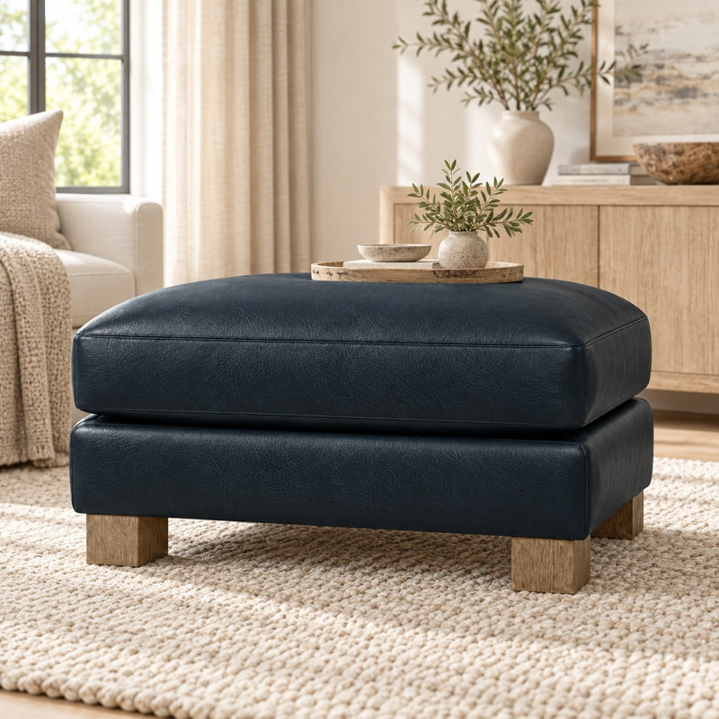 Galaxy Timeless 100% Top Grain Leather Ottoman, Made to Order, Napa Fudge