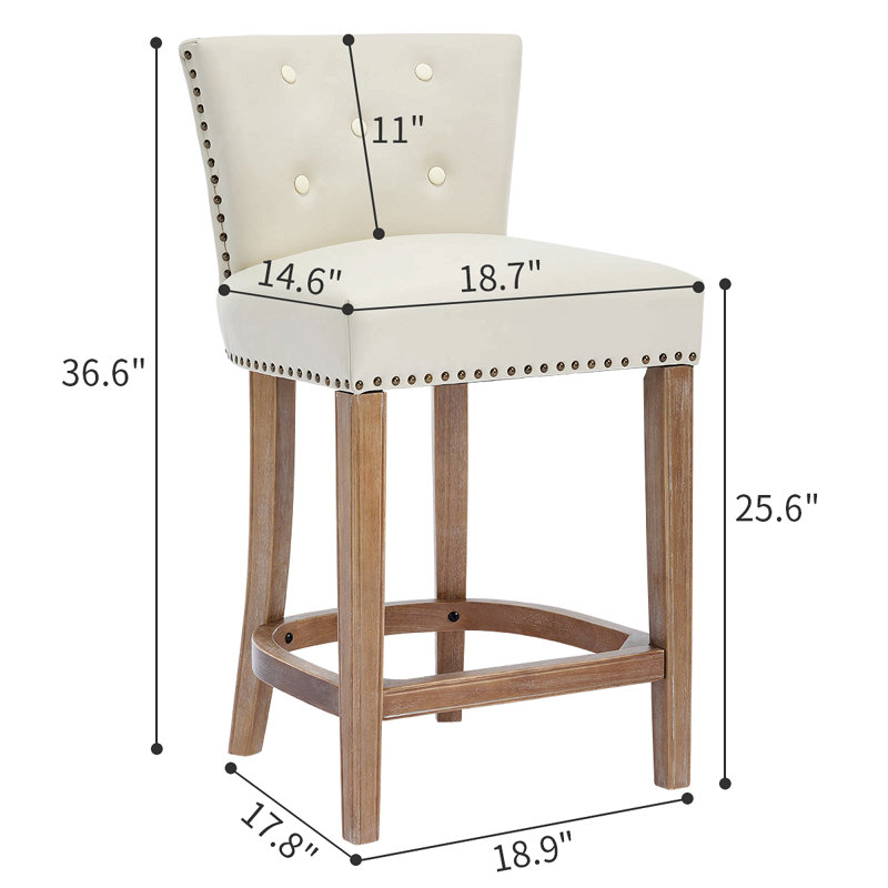 Ensemble de 2 tabourets de bar, cuir et bois