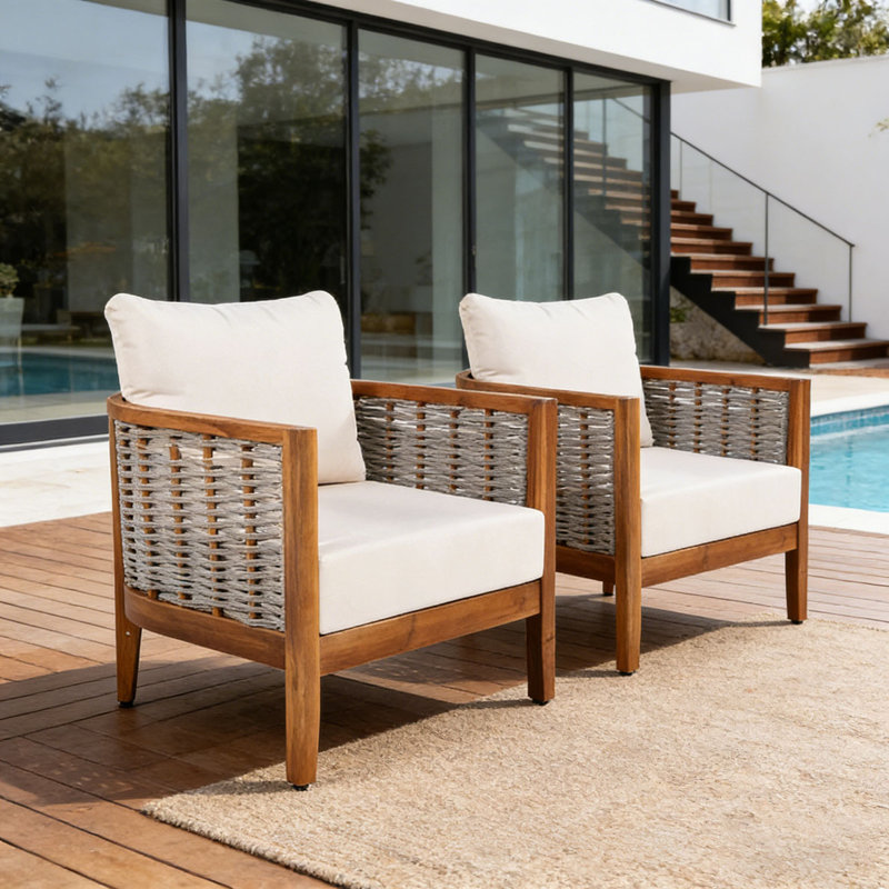 Fauteuil d'extérieur avec corde tissée, beige - 2 chaises